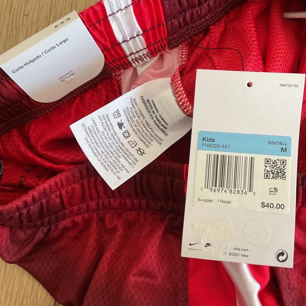 Nike Dri Fit Kids Basketball Loose Fit‎ Shorts Red Swoosh Athletic M